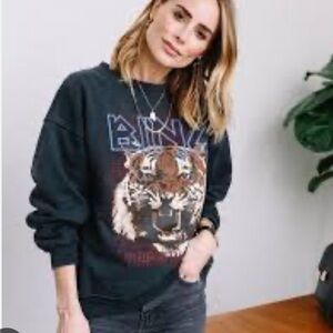 Anine Bing Gray Long Sleeve Graphic Tiger Sweatshirt